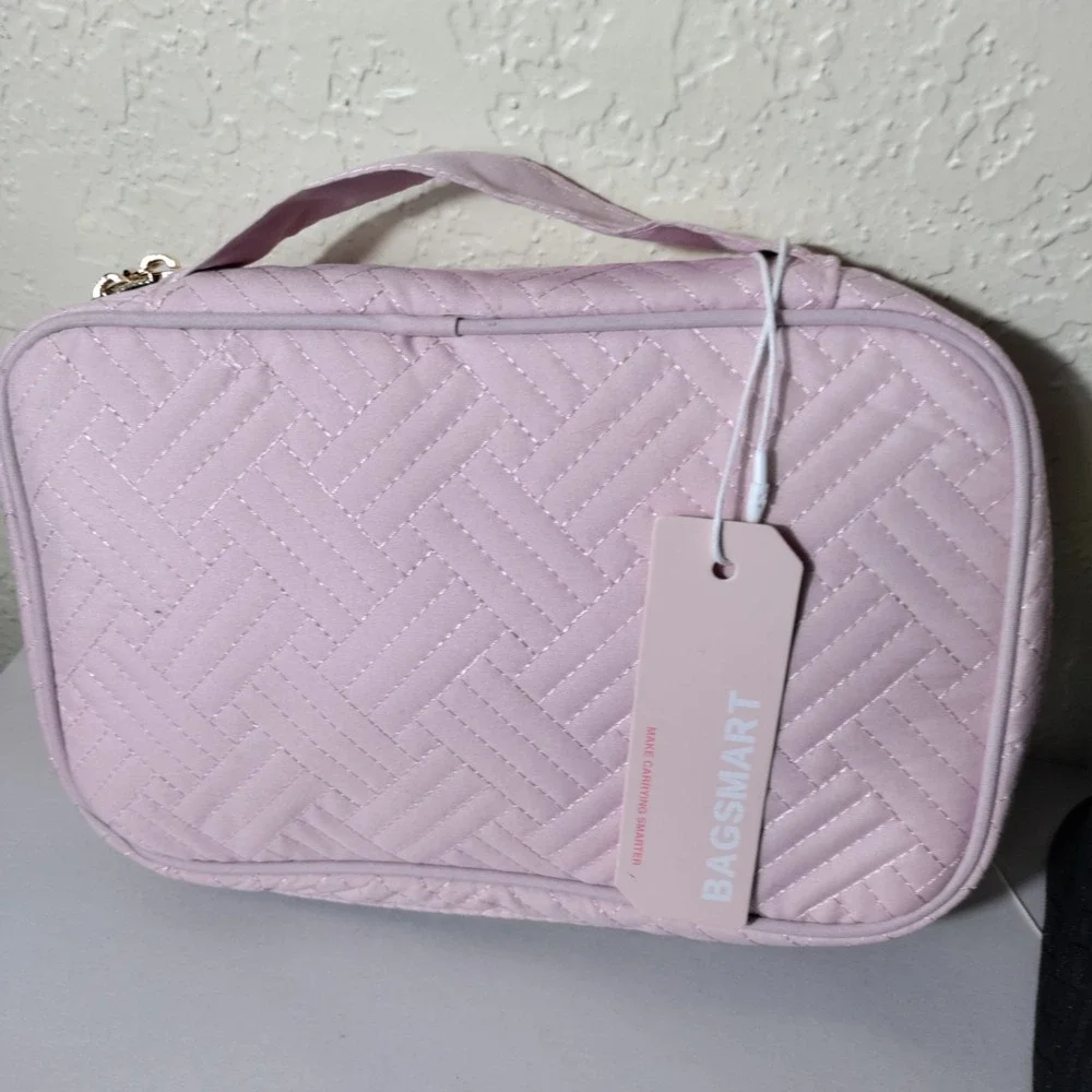 Awesome BAGSMART Dual Layer‎ MakeupBag ORGANIZER w Dividers And Brush Case New